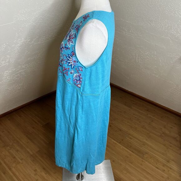 Sundance Shift Dress Size Small Blue 100% Linen Floral Embroidery Sleeveless - Picture 6 of 7